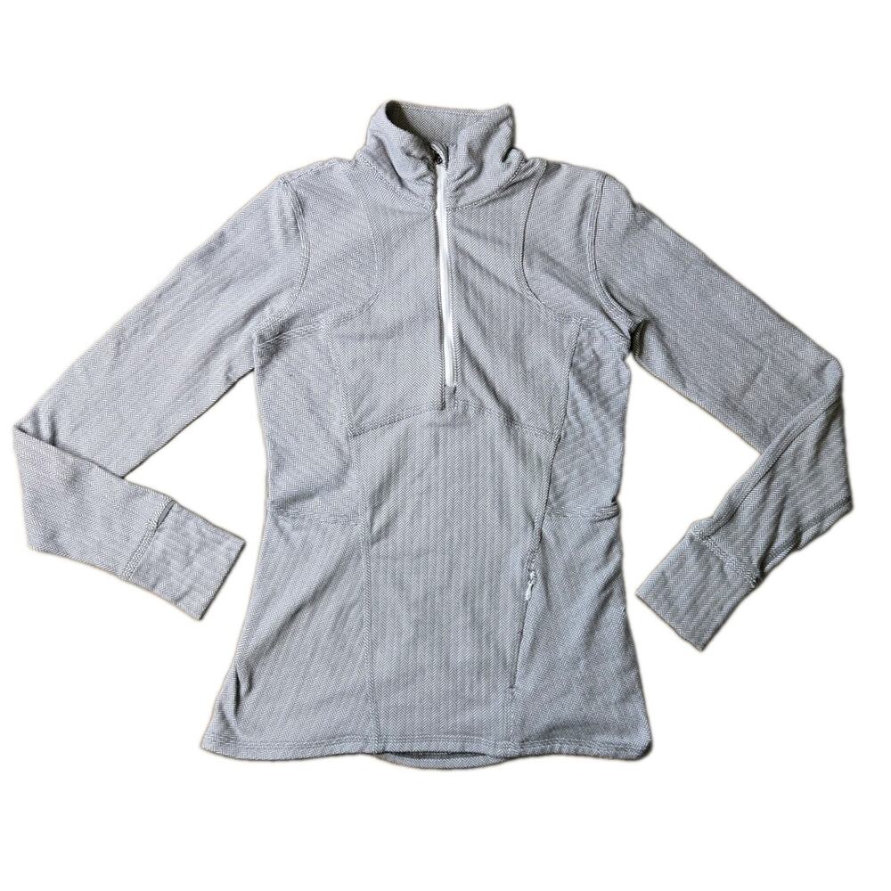 Lululemon Grey White Herringbone Kanto Catch Me Half Zip Pullover Thumbhole Sz 4 - Picture 3 of 8
